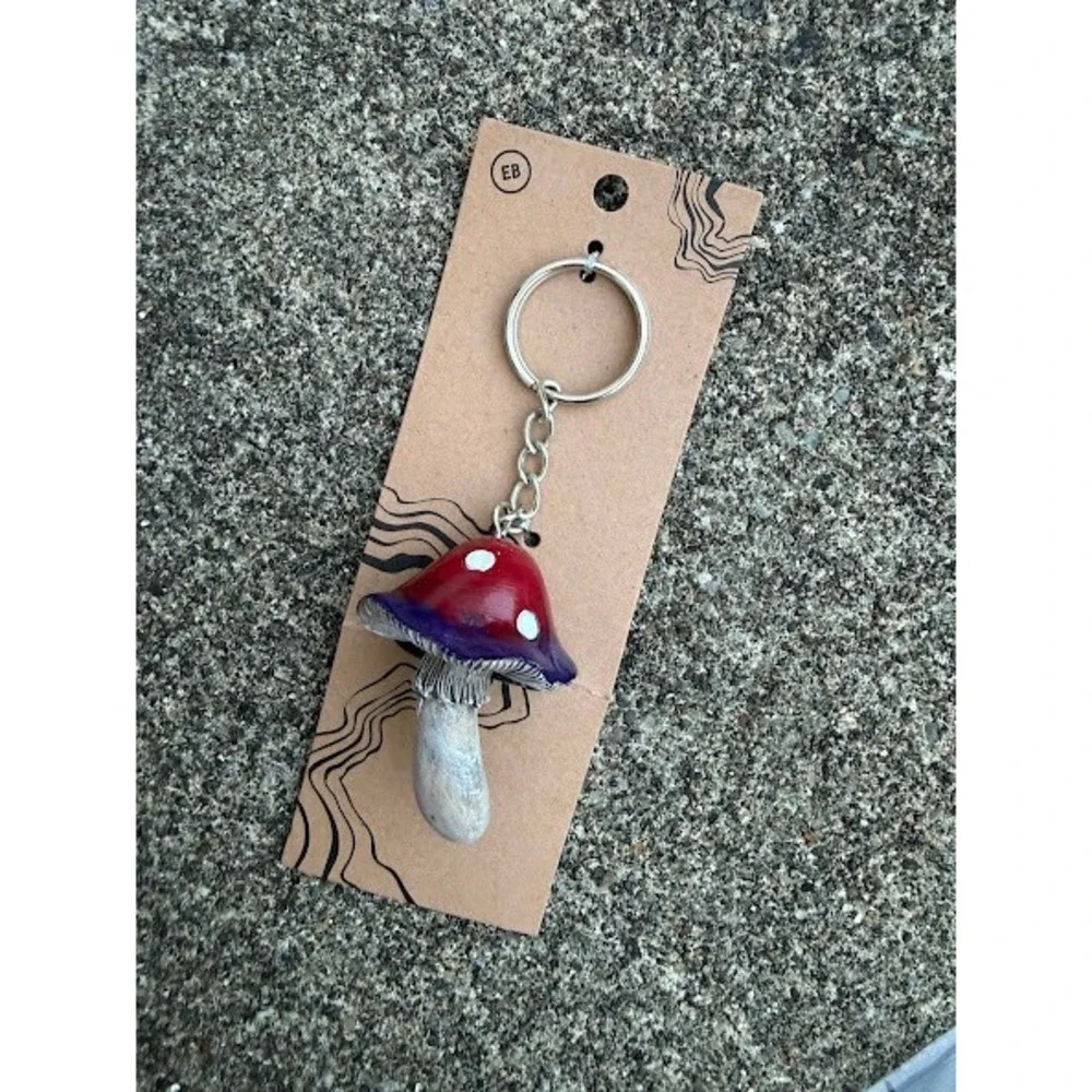 Handmade Red and Purple Mushroom‎ Keychain Toadstool Cottagecore Accessory
